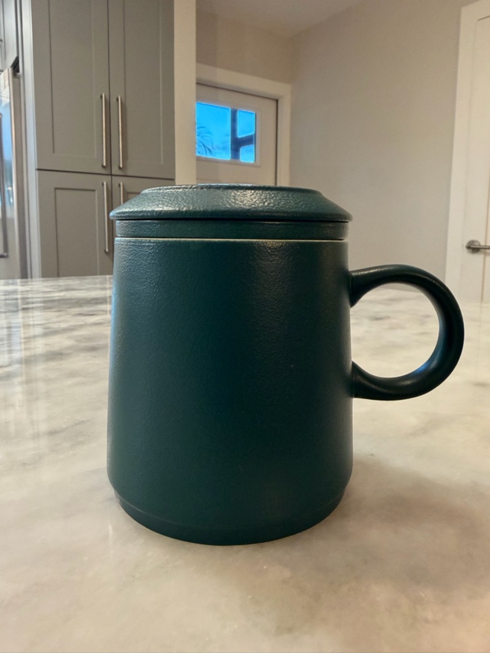 Dark Teal Ceramic Lidded Coffee Mug - Sleek Everyday Cup